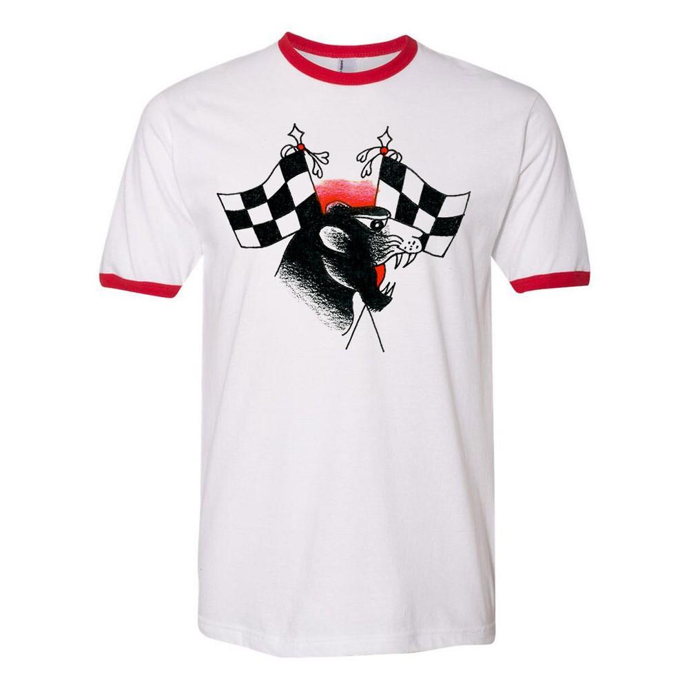 Unisex Ringer Tee T shirt Vtg Tattoo Art American Traditional Panther Race Flags Unisex T-Shirt XXXXL