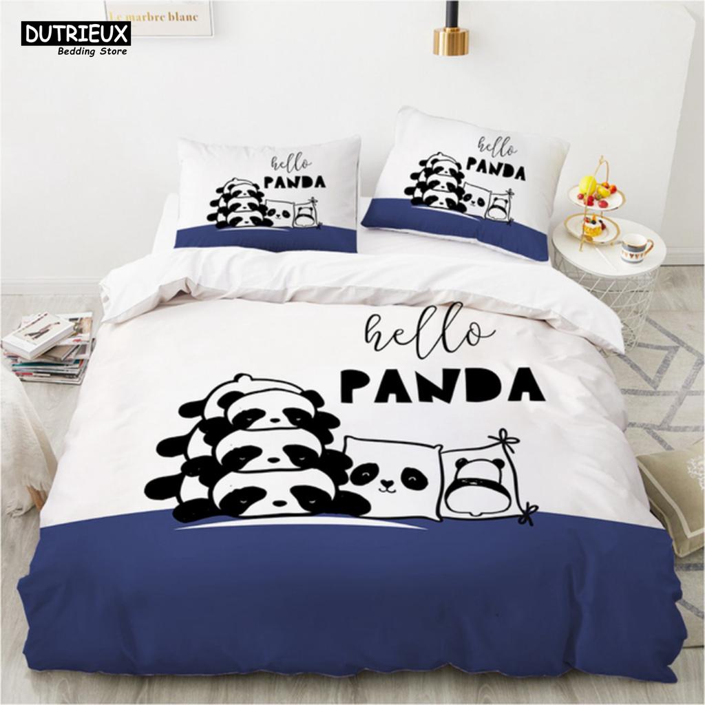 Cartoon Lovely Panda Bedding Set White Bed Linen 3D Print Gift For Girls 2/3pcs Twin Single Queen King Size Duvet Cover Set