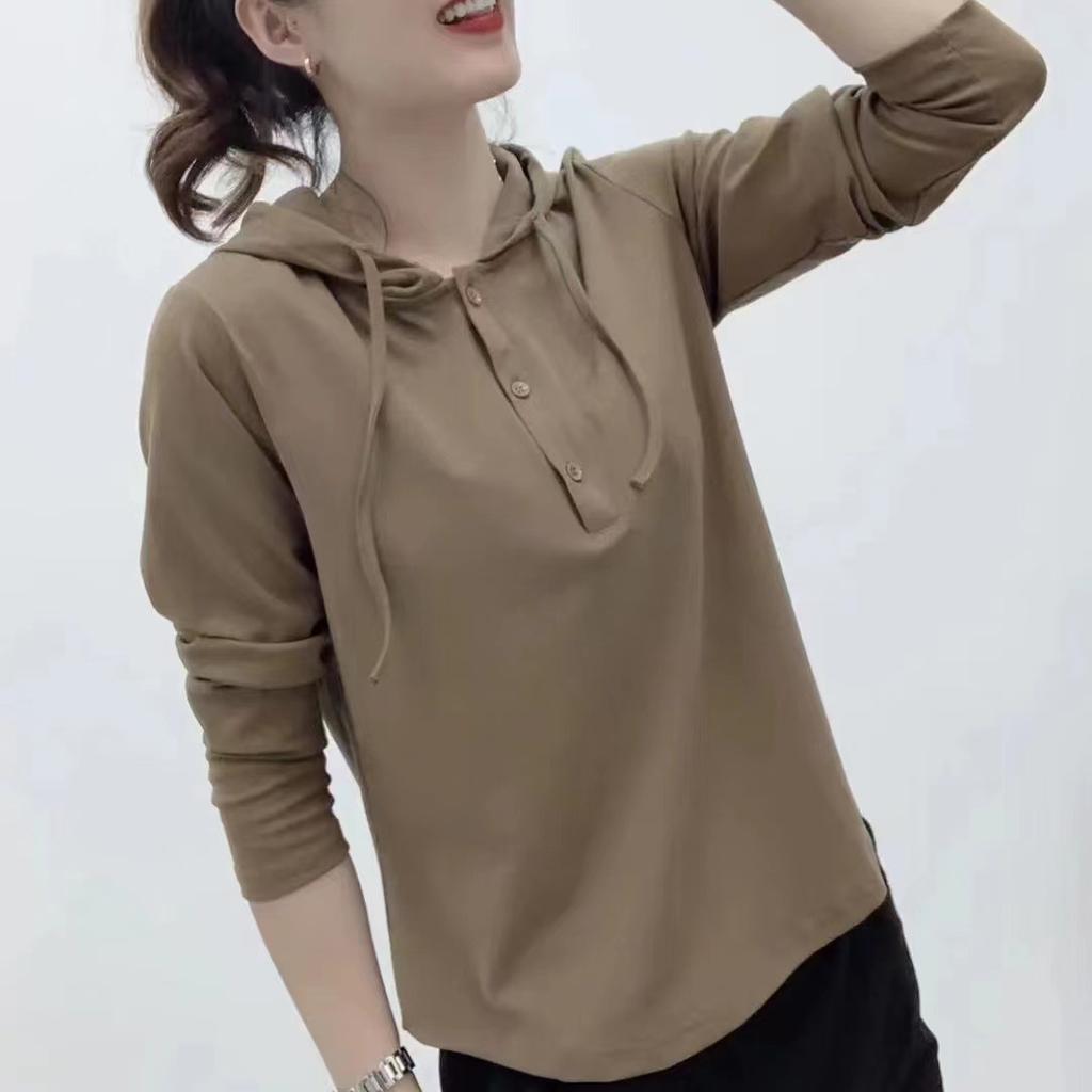 Autumn New Hoodie Women's Long-sleeved Sleeves Hooded Base Shirt Mother's Casual Loose Top Large Size T-shirt Women