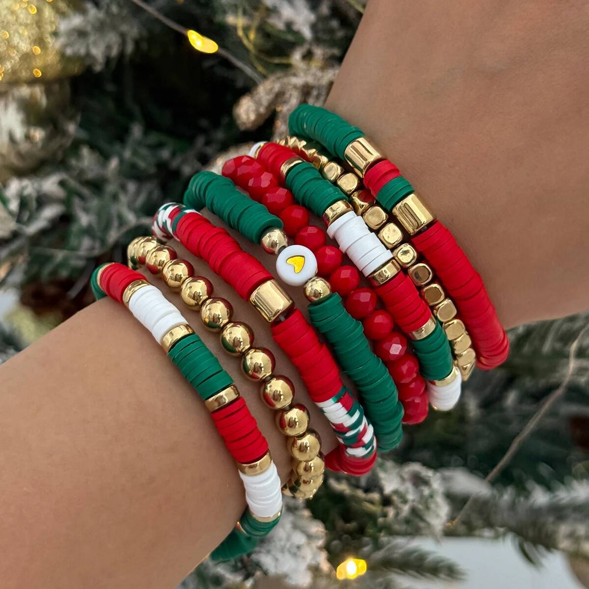 Salircon 8 шт./комплект Новый модный Рождественский мягкий полимерный глиняный CCB Ручной работы Бусины Эластичные браслеты для женщин Новогодние ювелирные изделия Подарки