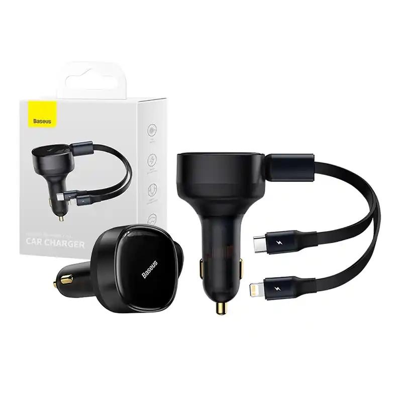 Ładowarka Samochodowa Baseus Enjoyment Z Kablami Usb-C + Lightning 3A, 30W (Czarna)