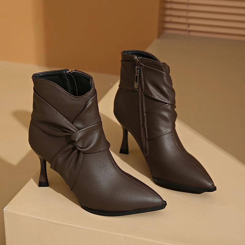 8cm Thin Heels Sexy Women Ankle Boots Butterfly Knot Dec Winter Warm Modern Shoes Women  Mujer