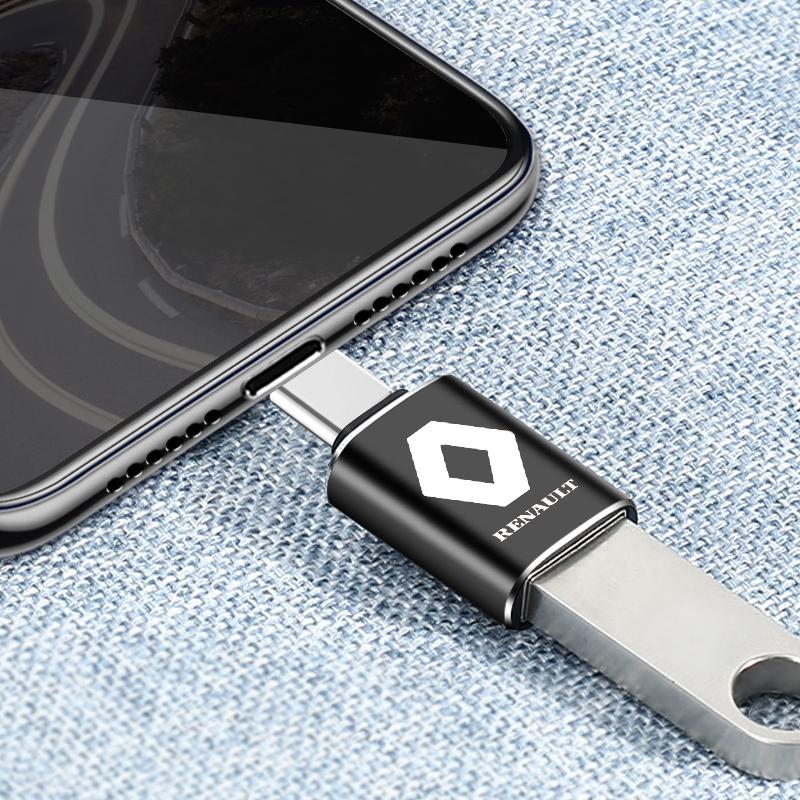 1Pcs Car Charging Adapter Type-C To USB Converter Car Accessories For Renault Dacia Megane 2 3 Duster Logan Clio 4 Laguna Sandero Scenic