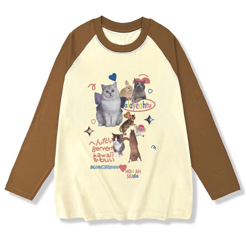 Spring Autumn Oversized T-shirts Youth Harajuku Cute Cartoon Print T Shirt Women Pullover Tshirt Long Sleeve Y2k Tops Streetwear