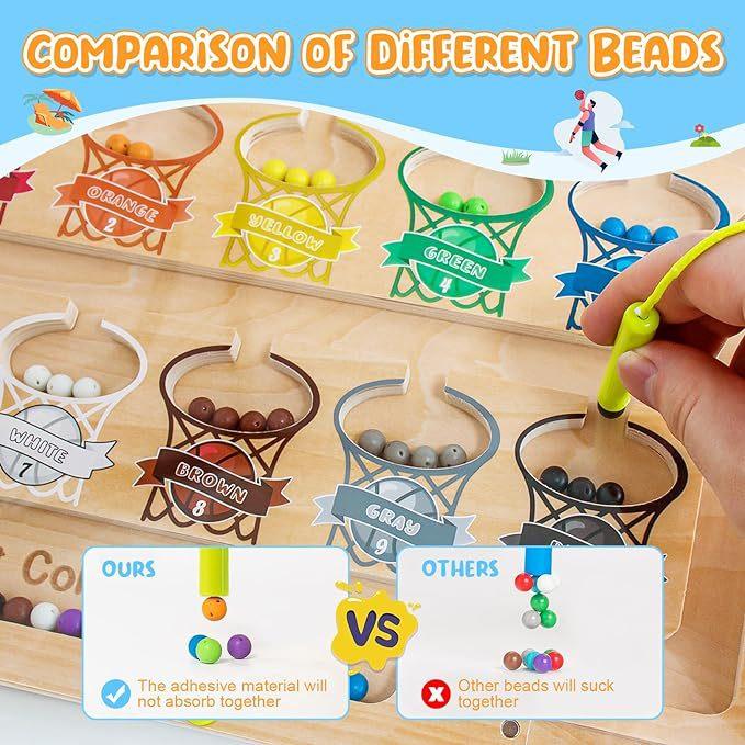 Children'S Wooden Early Education Magnetic Ball Pen Operation Color Classification Basketball Position Educational Toys