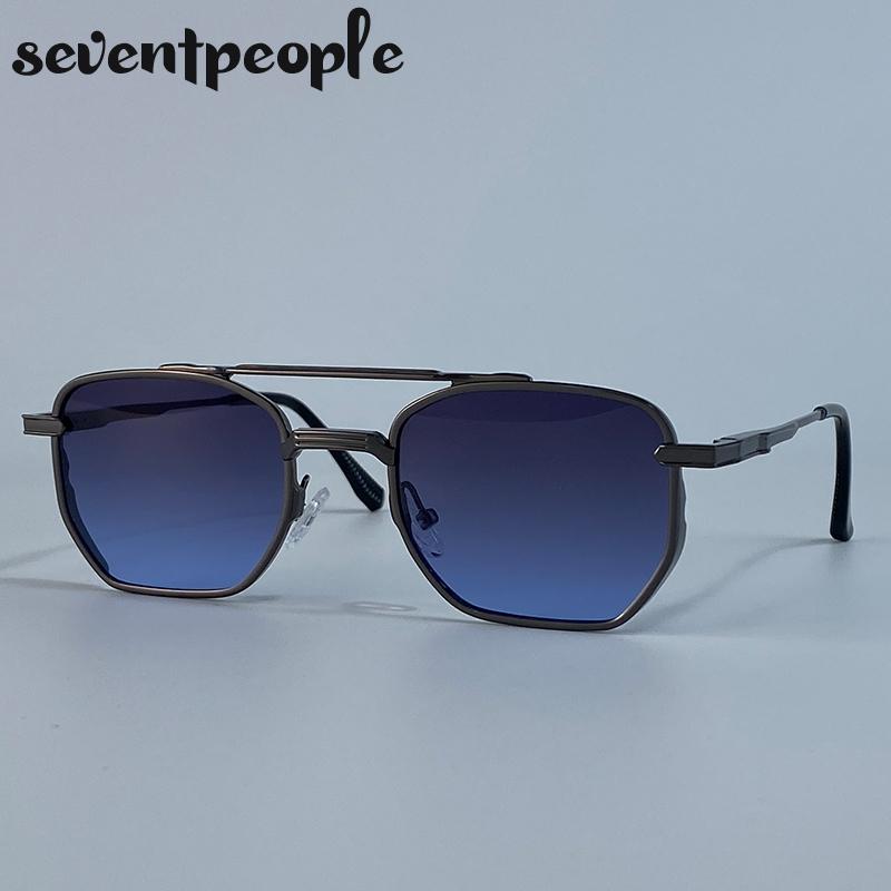 Steampunk Square Vintage Sunglasses Men Luxury Brand Trendy Metal Double Beam Sun Glasses Classic Driving Shades For Male