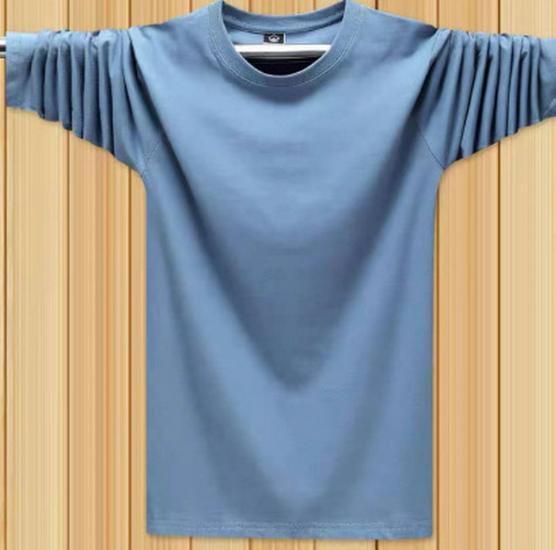 Men's Large Solid Color Round Neck T-Shirt, Long-Sleeved, Suitable for Spring and Autumn