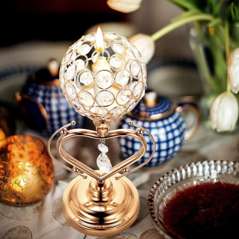 European Iron Crystal Candelabra: Heart-Shaped Metal Ornament for Candlelit Dinners & Home Decor