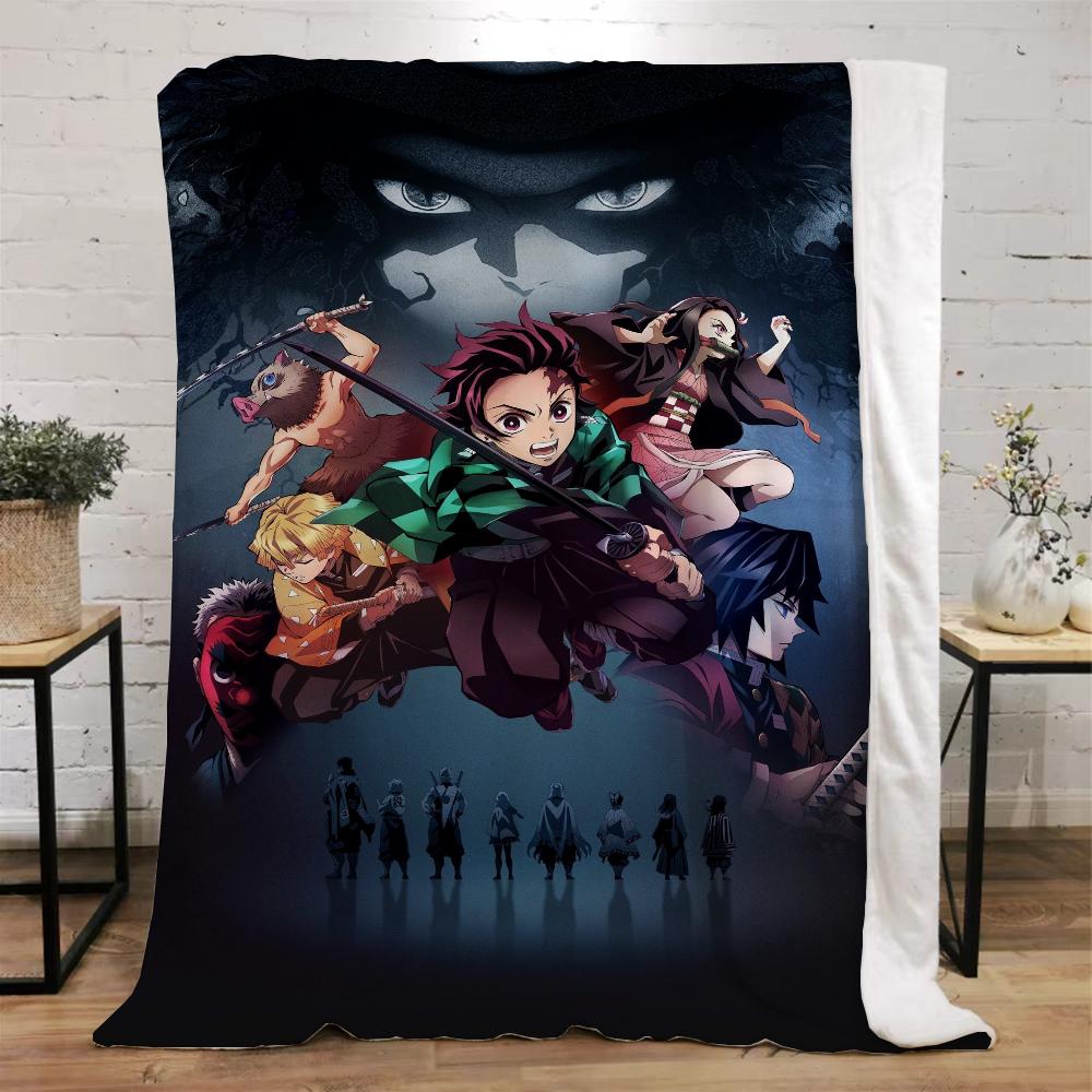 Demon Slayer Funny Blanket Bed Custom Blankets & Throw Microfiber Bedding Home and Decoration Beach Towel Knitted Plaid Knee Nap