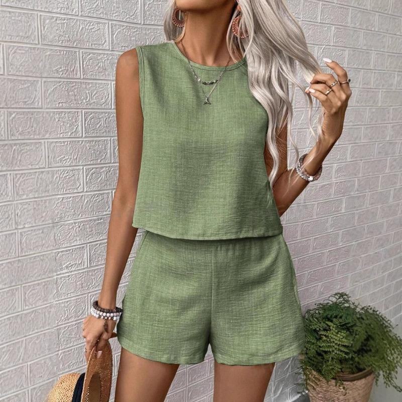 Women's Solid Color Sleeveless Vest Shorts Casual Fashion Two Piece Suit
