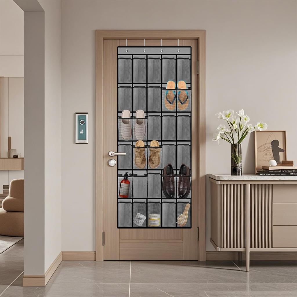 Wonninek Small Item Storage Pocket Wall Pocket 30 Pockets Storage Shoe Storage Door Hanger Pocket Hanging Storage Pocket Door Hanger Light Gray Door