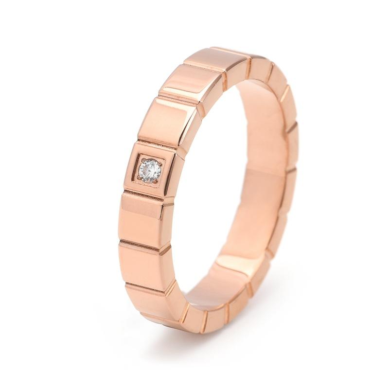 Anello Quadrato Temperamento Premium con Singolo Diamante in Acciaio al Titanio Anello per Coppia Femminile