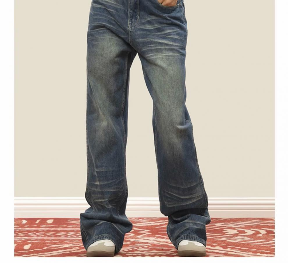 Unisex High-Street Retro Distressed Straight-Leg Jeans