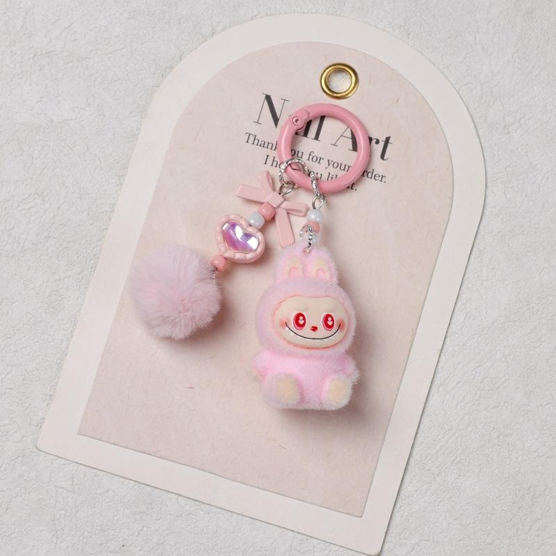 Doll Flocking Rabbit Student Lanyard Keychain Cute Bag Pendant Cute