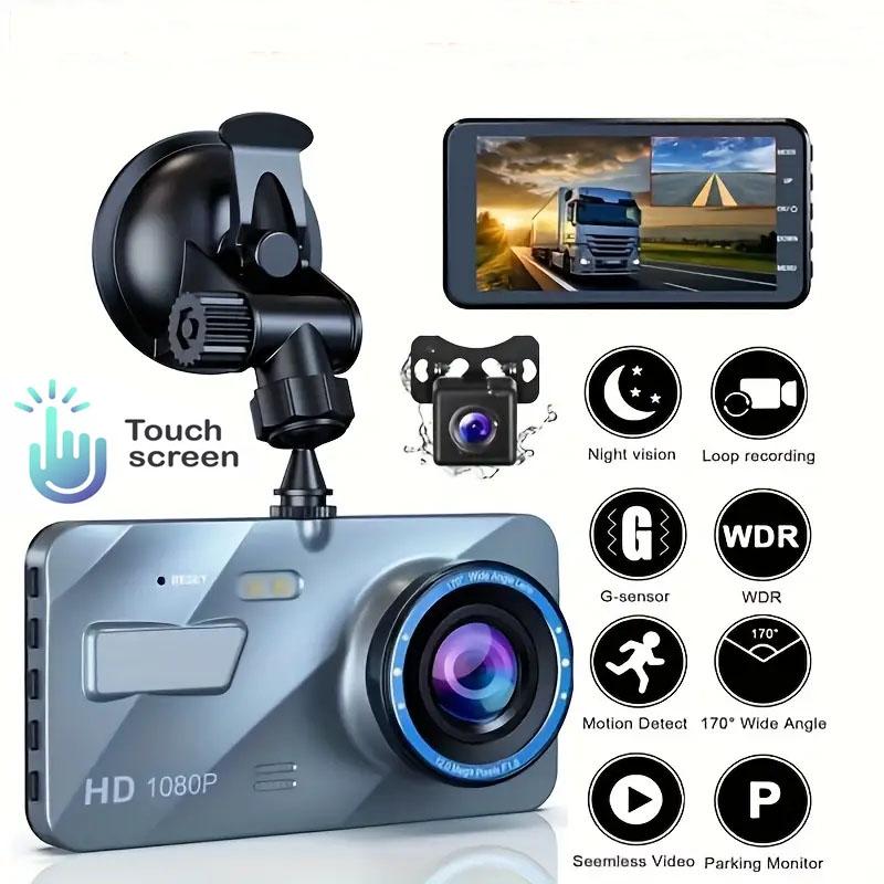 Dash Cam 1080P Dual Lens DVR Car Driving Recorder 4 Inch LCD Screen 170° Wide Angle, G-Sensor, WDR, Parking Monitor, Loop Recording, Motion Detection