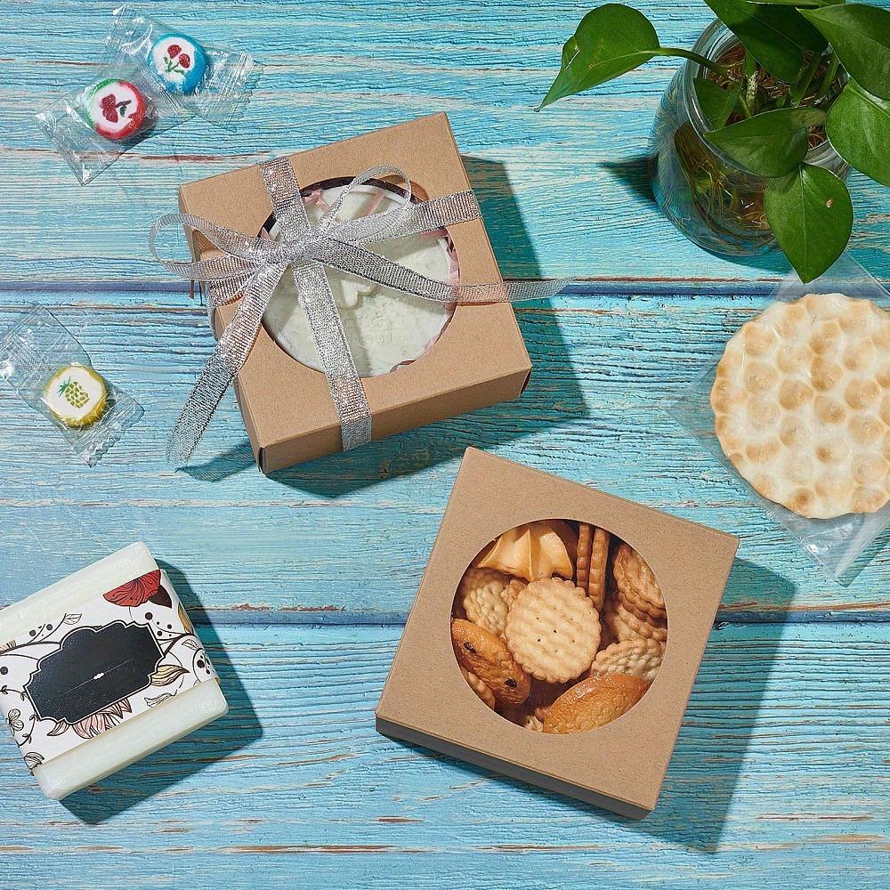 20pcs Gift Boxes with Clear Window Square Treat Boxes Foldable Boxes Kraft Paper Gift Packing Boxes for Weddings Parties Birthdays Jewelry Making