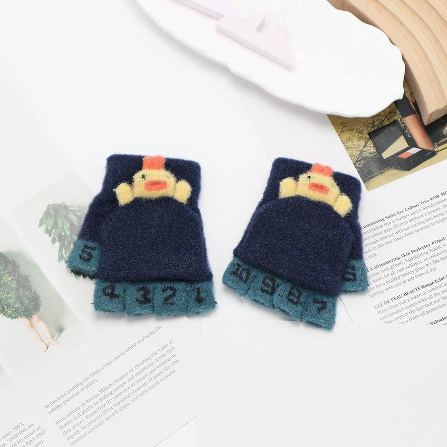 Children's Cute Cartoon Flip-Gloves: Cold-Proof, Half-Finger Winter Writing Warmth for Boys and Girls