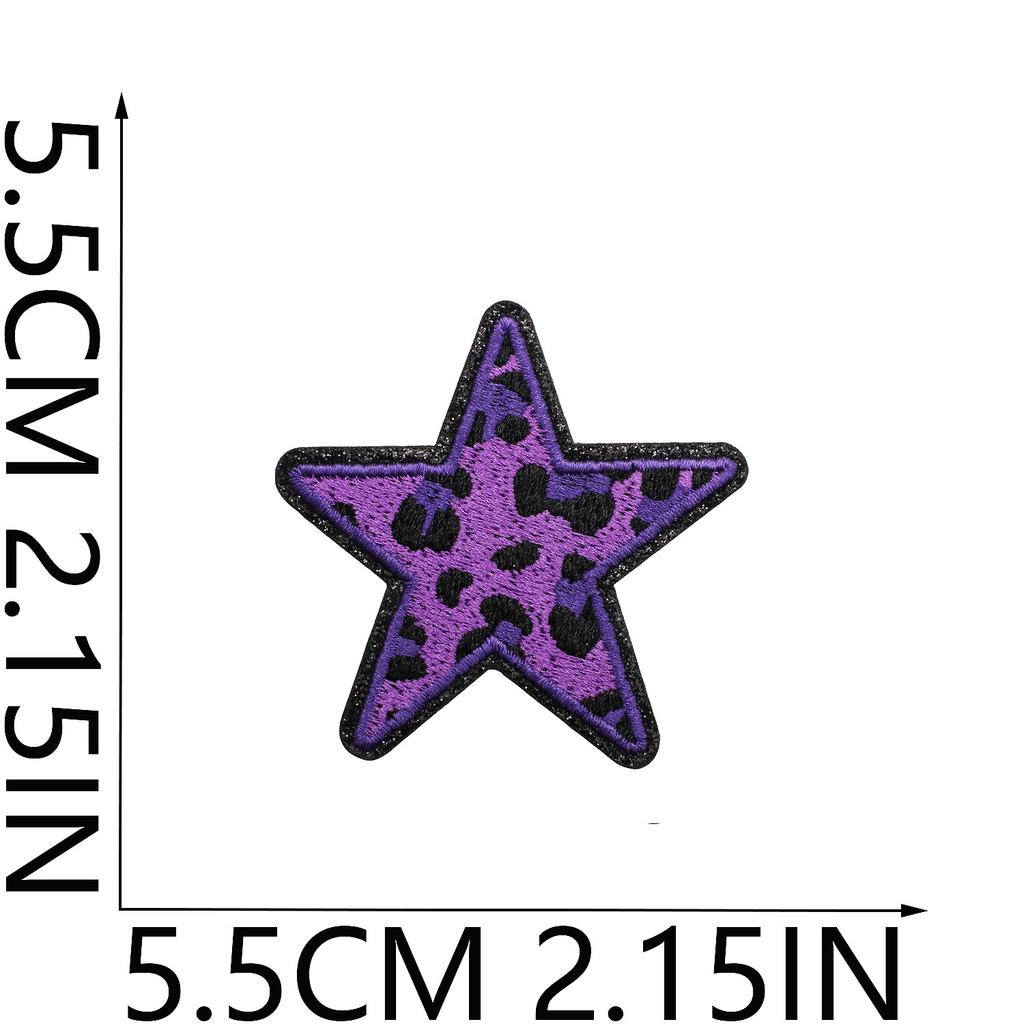 Leopard Print Embroidery Cloth Sticker Grit Leather Five-Pointed Star Patch Sticker Bag With Color Pattern Computer Embroidery Label