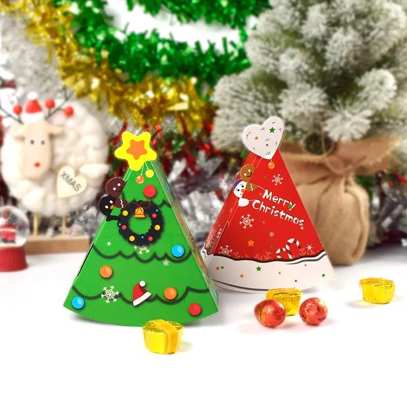 12Pcs Snowman Christmas Tree Shape Candy Gift Box Cookie Snack Baking Packag Box Bag New Year Holiday Party Decoration Kids Gift