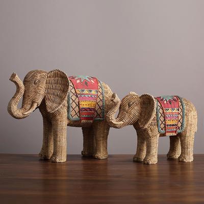 Adornos Artesanales de Resina Trenzado Elefante Pintado a Mano Estatua de Animal de Simulación Decoración de Elefante Hecha a Mano