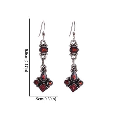 Retro Ethnic Style Red Zircon Earrings for Women, Elegant Earrings Accessories