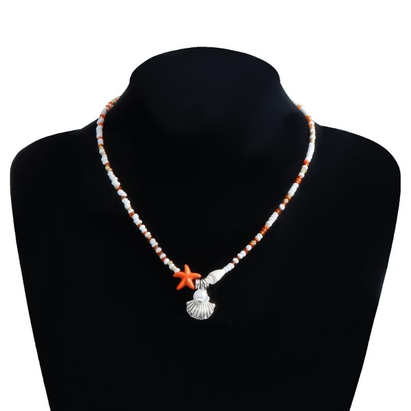 Beautiful Bohemian Starfish Pendant Necklace Colorful Bead Choker Adjustable Neck Chain Jewelry for Women and Girls