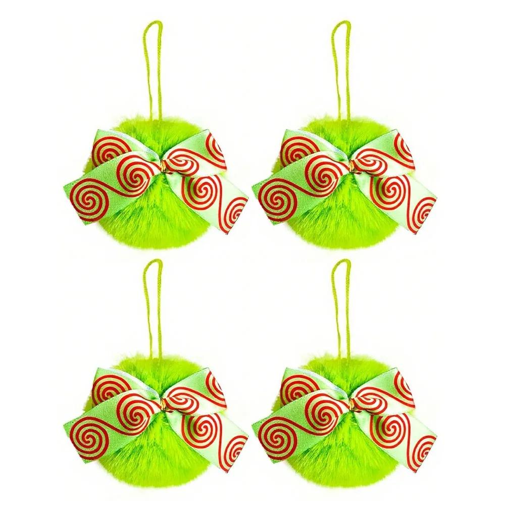4pcs Green Furry Christmas Tree Decor Novice-friendly Festive Atmosphere Festive Decorations Fun Design Holiday Style