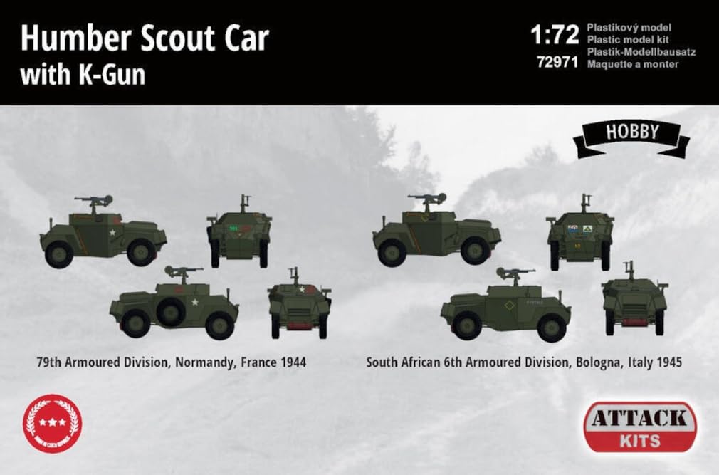 Attack Hobby Kit Humber Armored Car with Vickers K Machine Gun 79th Armoured Division South African 6th Armoured Plastic Model Kit AHK72971 1/72