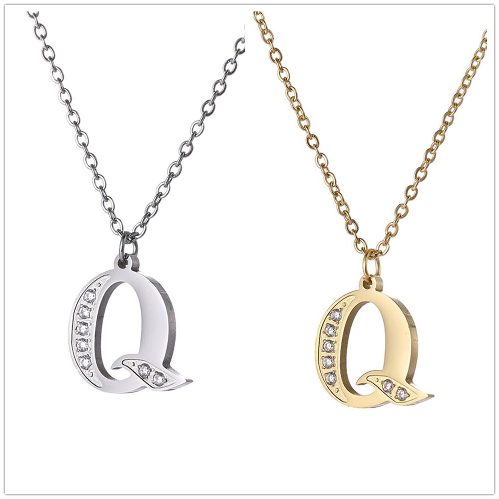 Women Clear Zircon 26 Letters Pendant Necklace Stainless Steel Gold A-Z Alphabet Choker Initial Necklaces Jewelry