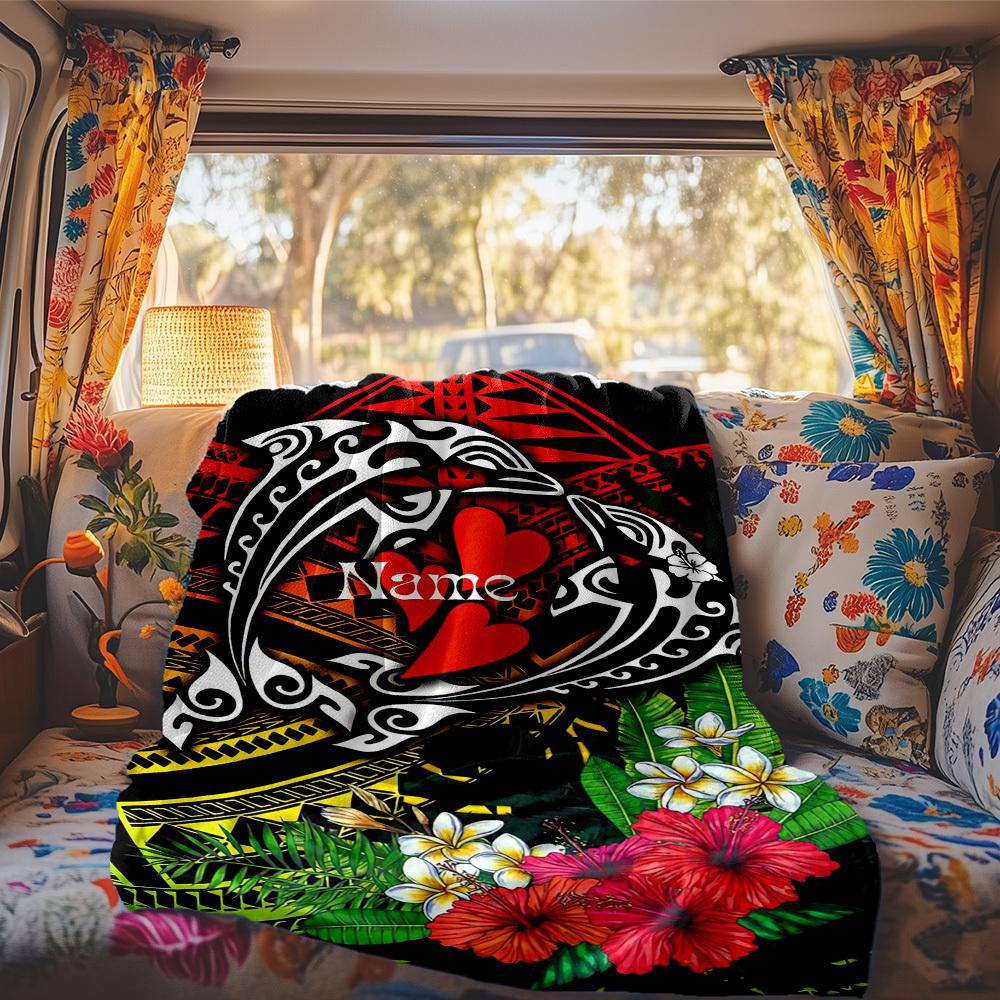 Dolphin Heart Customize Your Name Rv Blanket Comfortable Soft Lightweight Multi Seasonal Blanket For Travel Camping Picnics Sofas Rvs Bedding Living