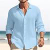 Camisa de Manga Larga de Color Sólido para Hombre de Primavera Otoño Camisa Informal con Cuello Calado Top de Calidad