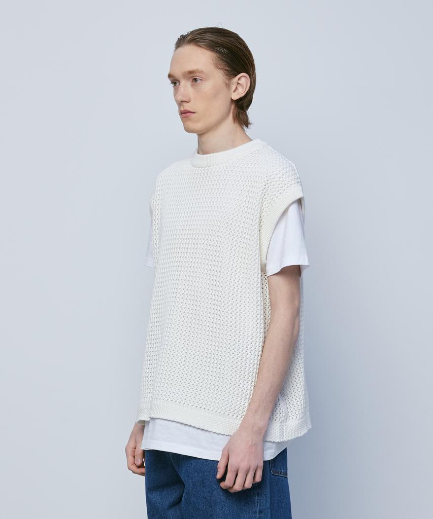 Knitted Net Round Vest Ivory