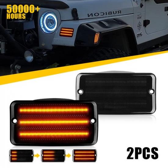 2pcs Dynamic LED Side Marker Signal Lights Smoked For Jeep Wrangler TJ 1997-2006