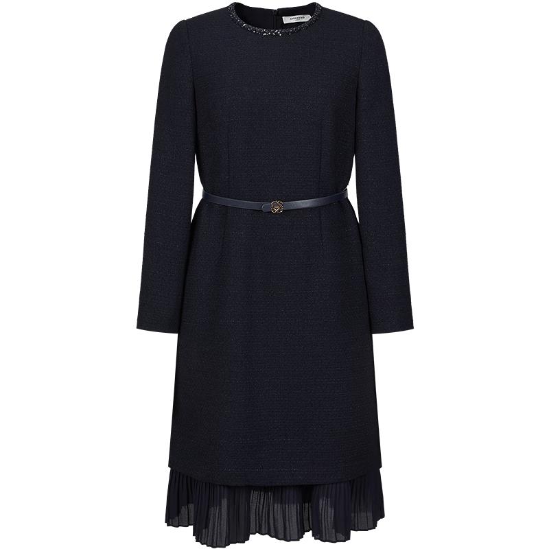 

French Style Waist-Cinching Splice Dress M