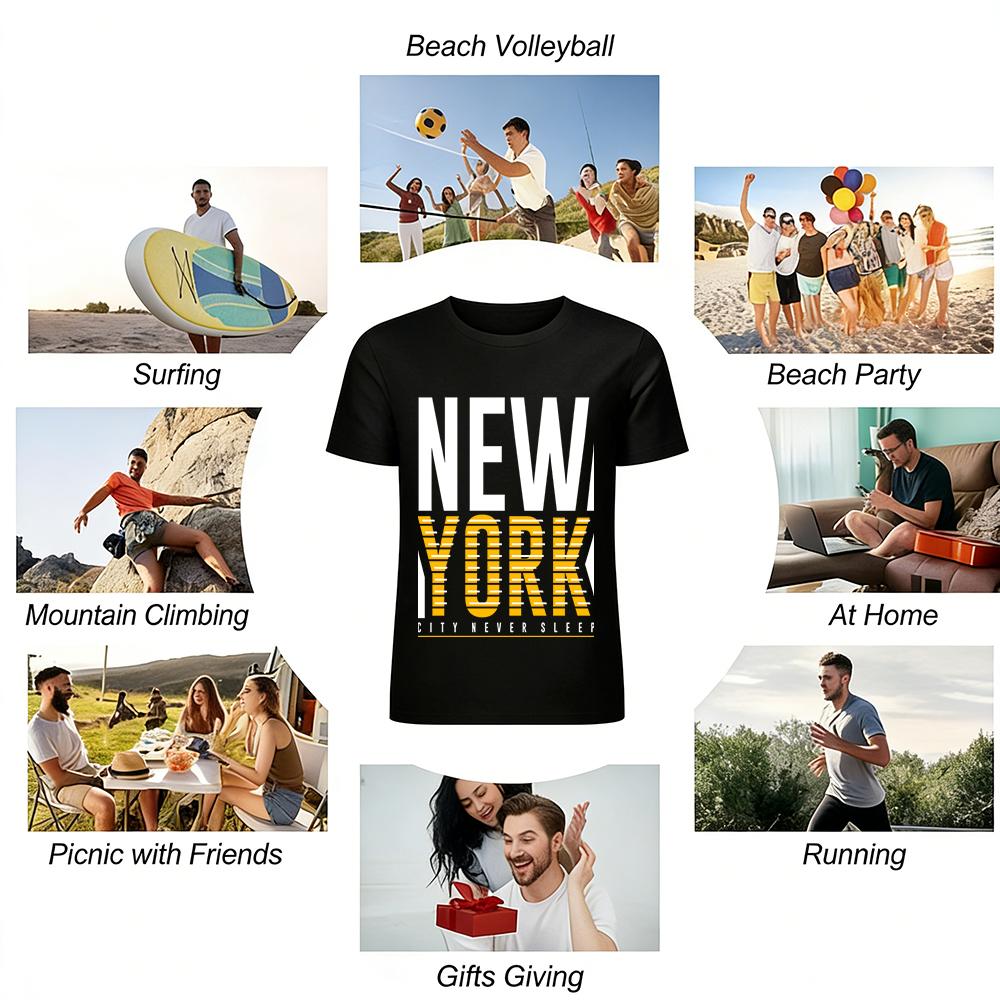 Vintage YORK Letter Print Casual Loose T-Shirt For Men And Women Pure Cotton T-shirt