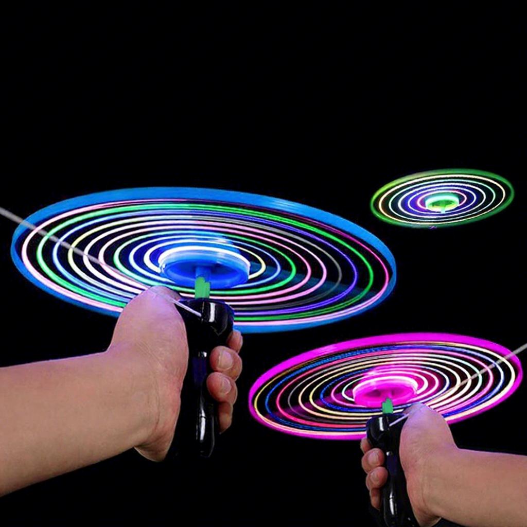 Magic Flying Saucer Cheap Toys Outdoor Plastic Pull String Stay Wire Led Flashing Light up Flying Saucer Disc Light up Toy Kids