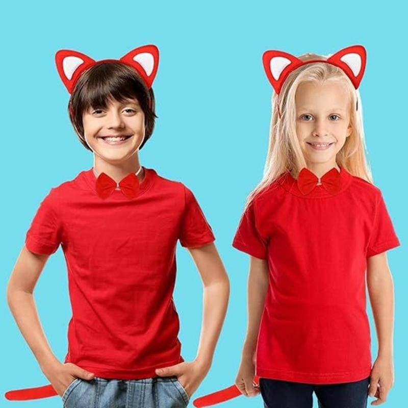 Kids Cats Costume Cats Ear Headband Tail Bowtie Gloves Socks Halloween Cats Cosplay Accessory for Kid Boy Girl Cosplay