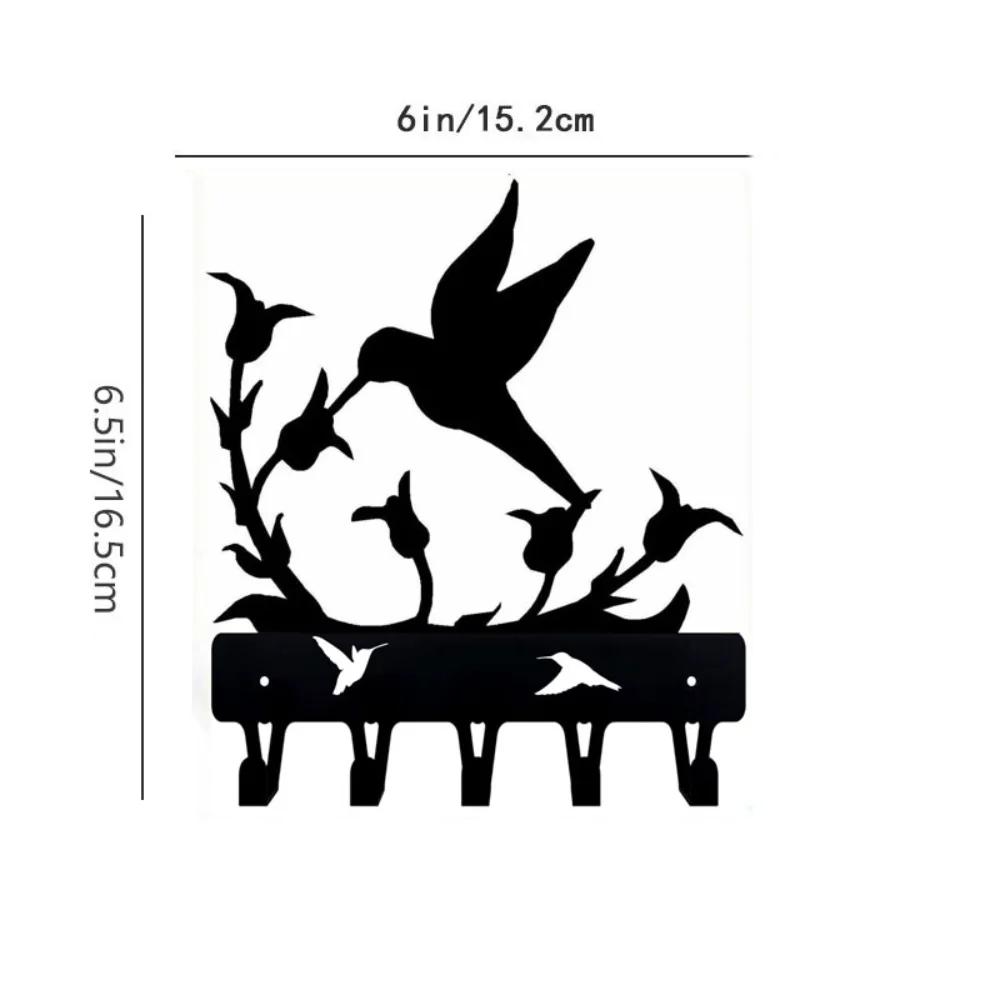 1pc Wall Mounted Hummingbird Key Rack Hanger - Small 6 Inch Wide Iron Crafts Wall Art Decorative Hook Coat Hanger