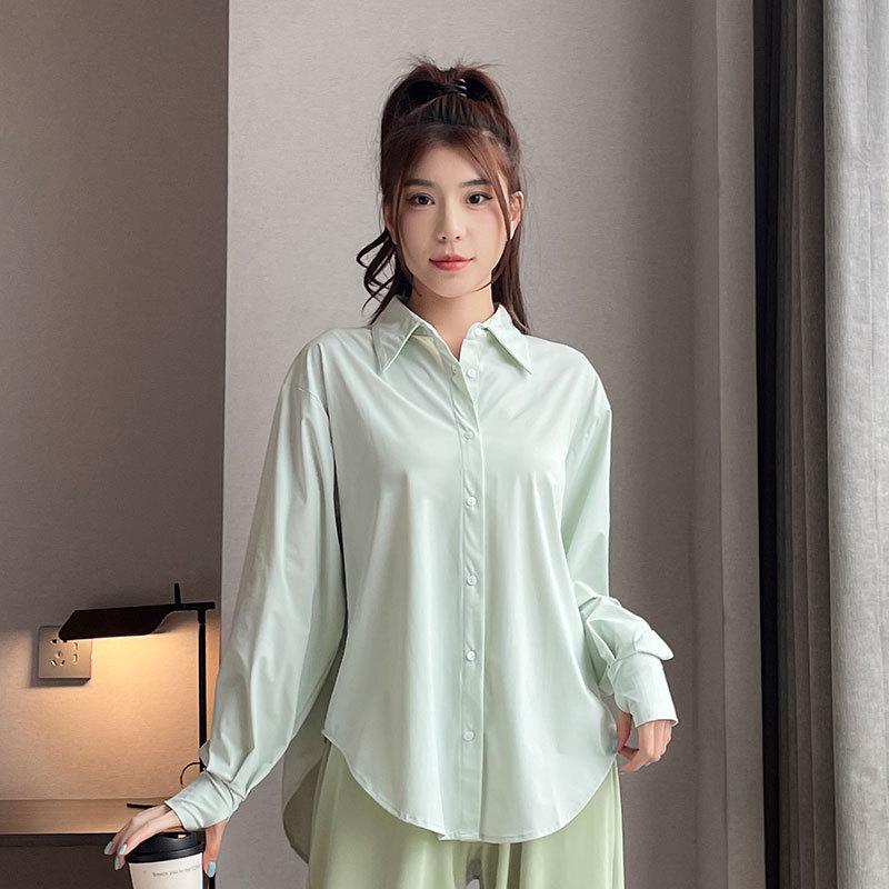 Women's Summer 2024 Ice Silk Sun Protection Set: Loose Shirt & Quick-Dry Pants.