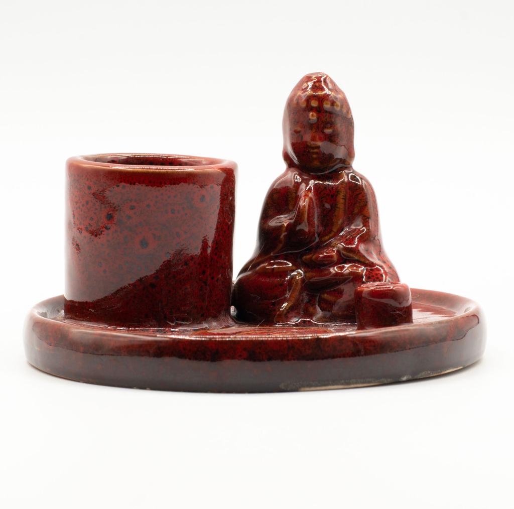 Multi Purpose Buddha Incense Plate – Ceramic Soft Red