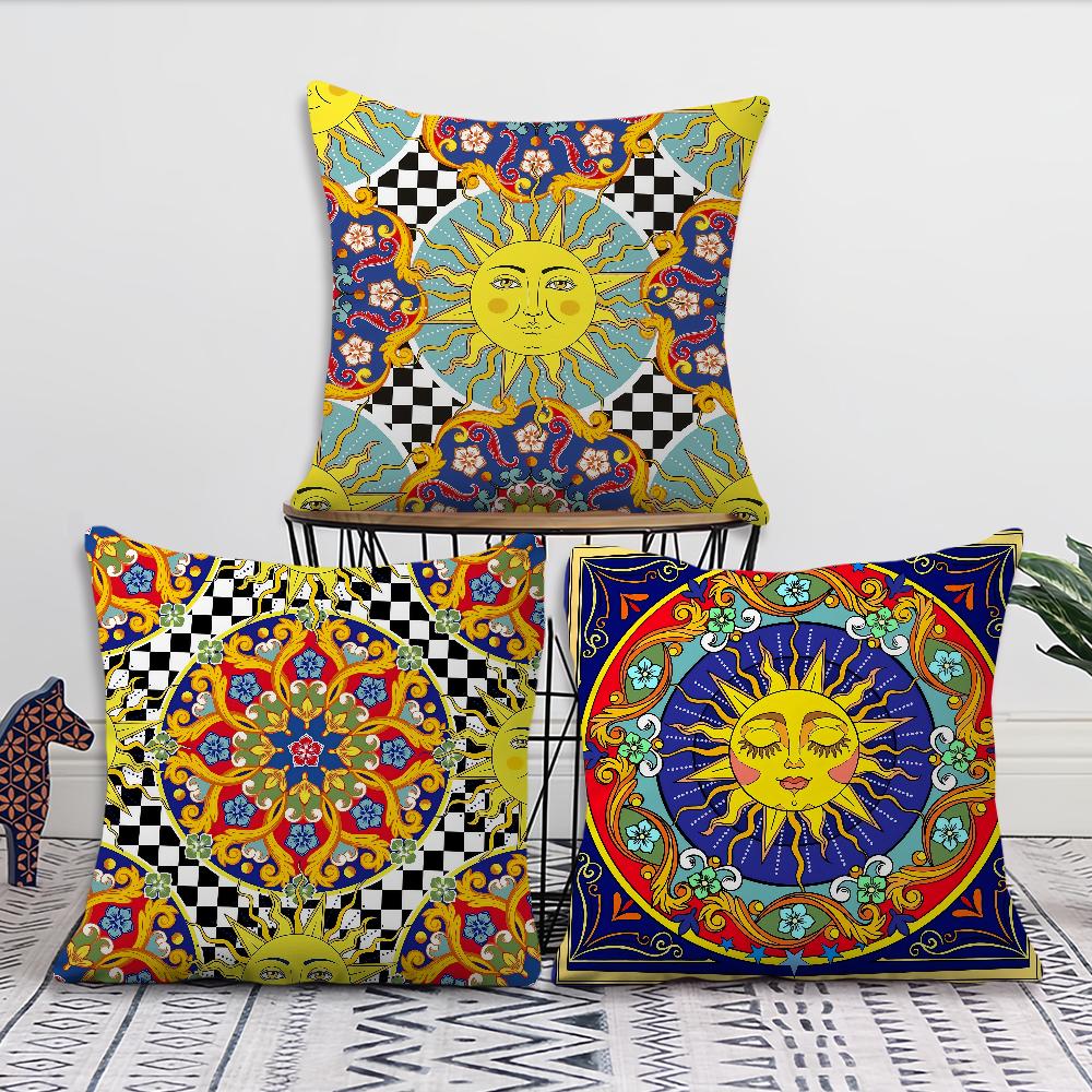 Mode Retro Karomuster Sonne Geometrie Kunst Bequemer weicher Kissenbezug für Sofa Wohnzimmer Heimbüro Deko Schutzhüllen