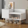 Shoe Cabinet with Storage Space, Padded Bench And Backrest, Shoe Shelf with Metal Handles And Solid Legs