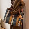 Versatile Stripe Tote Bag Casual Women's Bags Trendy Canvas Shoulder Bag  Shopping Bag