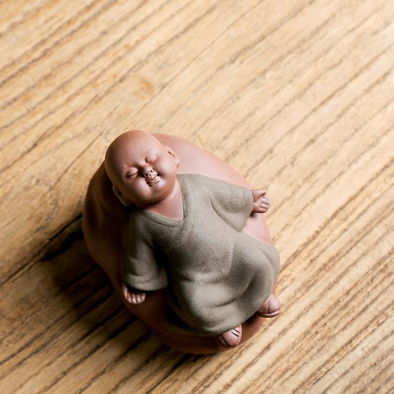 Ceramic Small Monk Car Decorations, Chinese Zen Purple Clay Sand, Lovely Tea Pet, Fengshui Zen Buddha Meditation