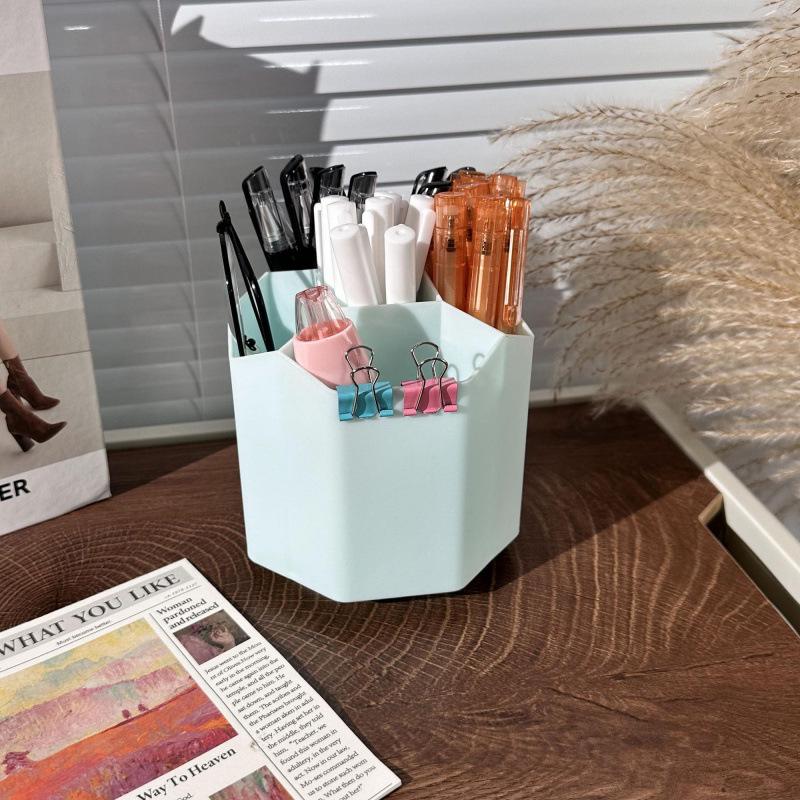Double-Layer Rotating Pen Holder - Large Capacity, Cute Design for Student Desktops