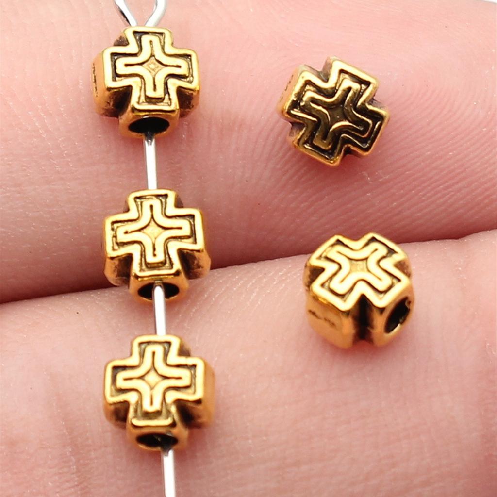 40pcs 6x5.6x4.6mm 2 Colors Antique Silver Color Antique Gold Color Cross Shaped Perforated Beads Jewelry Materials Wholesale