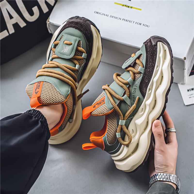 Fashion Designer Green Men's Trendy Sneakers Breathable Lace-up Chunky Casual Sneaker Male Platform Trainer Streetwear Running Shoes Men