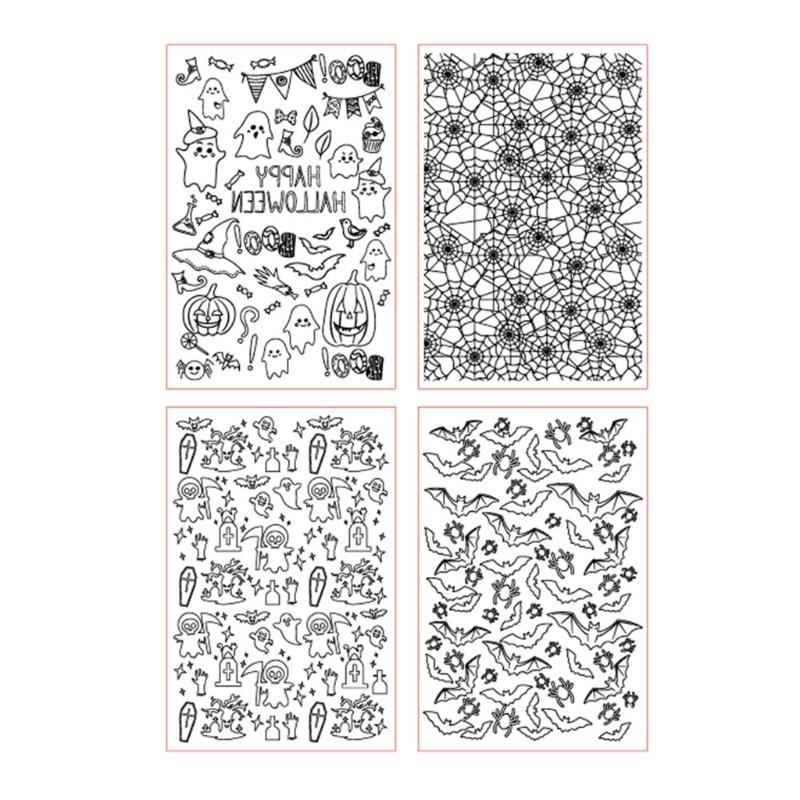 4x/Set Halloween Embossings Mats Fondant Impressions Mats Baking Molds Cake Decorating Tool for Fondant Cake Decorations