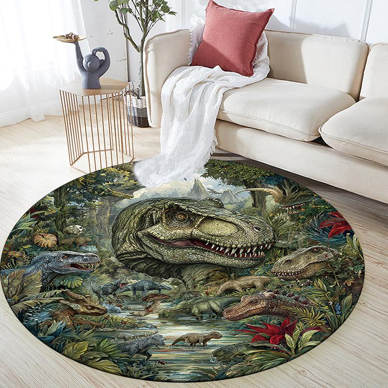 Dinosaur Round Area Rug,Carpet Rug for Living Room Bedroom Sofa Playroom Decor,Non-slip Floor Mat