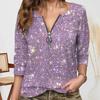 Yousheng Women Shirt Round Neck Zipper Half Placket Long Sleeve Pullover Tops Sparkling Sequins Regular Fit Tops